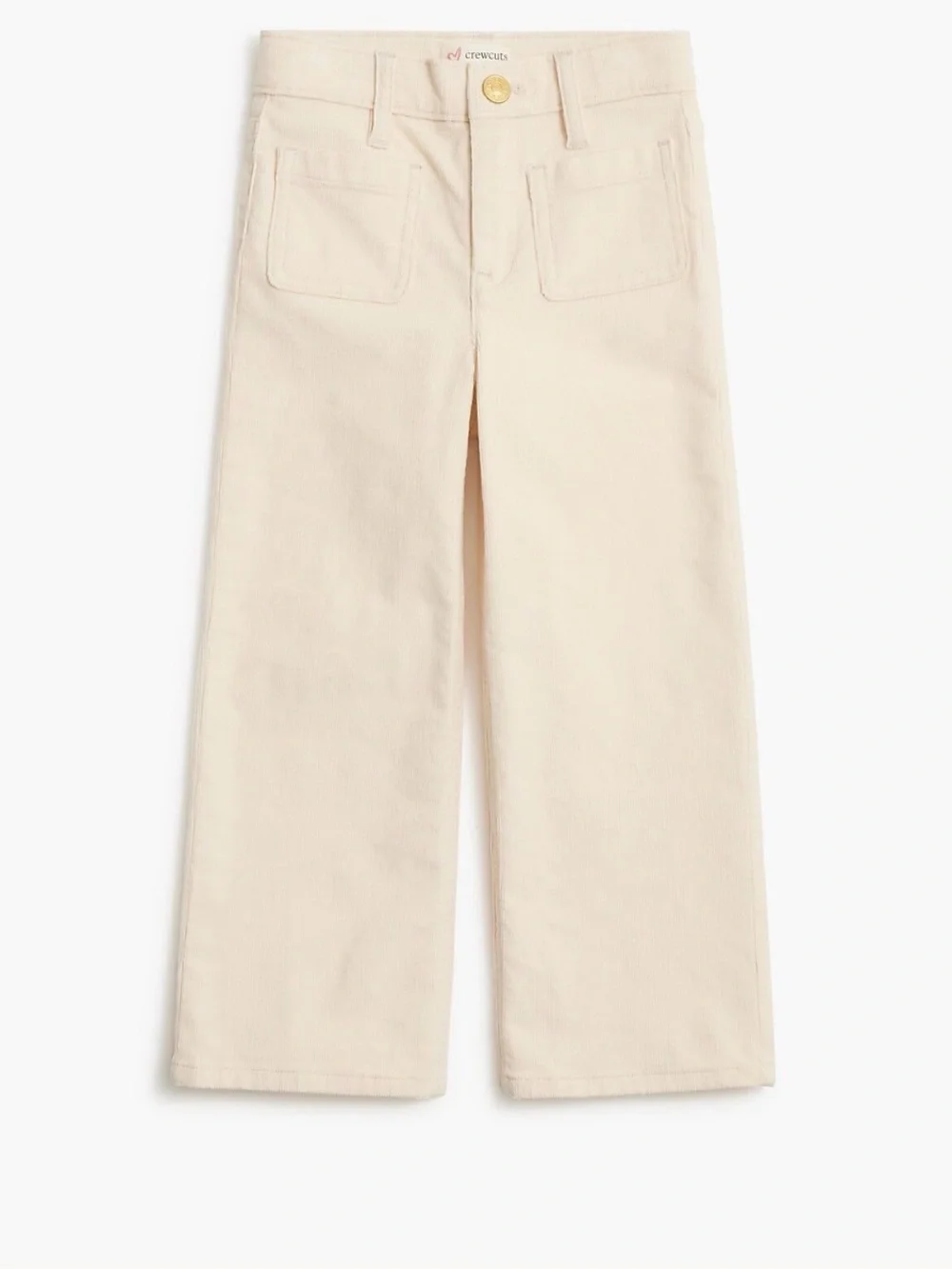 Girls' patch-pocket wide-leg corduroy pant size 7 cream ivory EUC cotton
